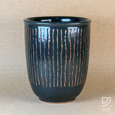 Coffee Cup - Black & Buff Striped Curve