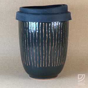 Coffee Cup - Black & Buff Striped Curve