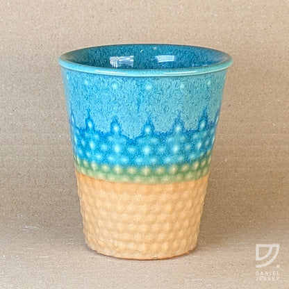 Coffee Cup - Turquoise & Buff Dimple