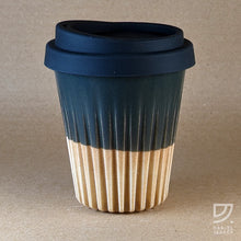 Load image into Gallery viewer, Coffee Cup - Black &amp; Buff Fluted