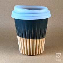 Load image into Gallery viewer, Coffee Cup - Black &amp; Buff Fluted
