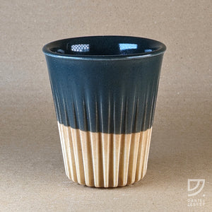 Coffee Cup - Black & Buff Fluted