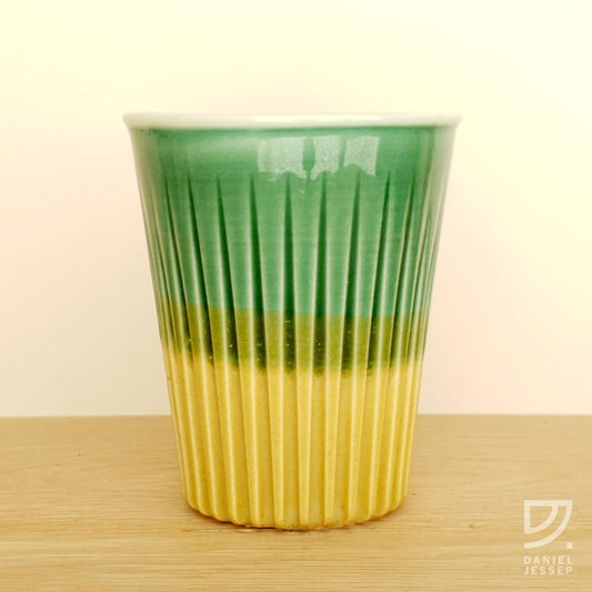 Coffee Cup - Jade & Gold Fluted