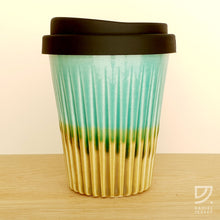 Load image into Gallery viewer, Coffee Cup - Turquoise &amp; Gold Fluted
