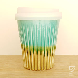 Coffee Cup - Turquoise & Gold Fluted