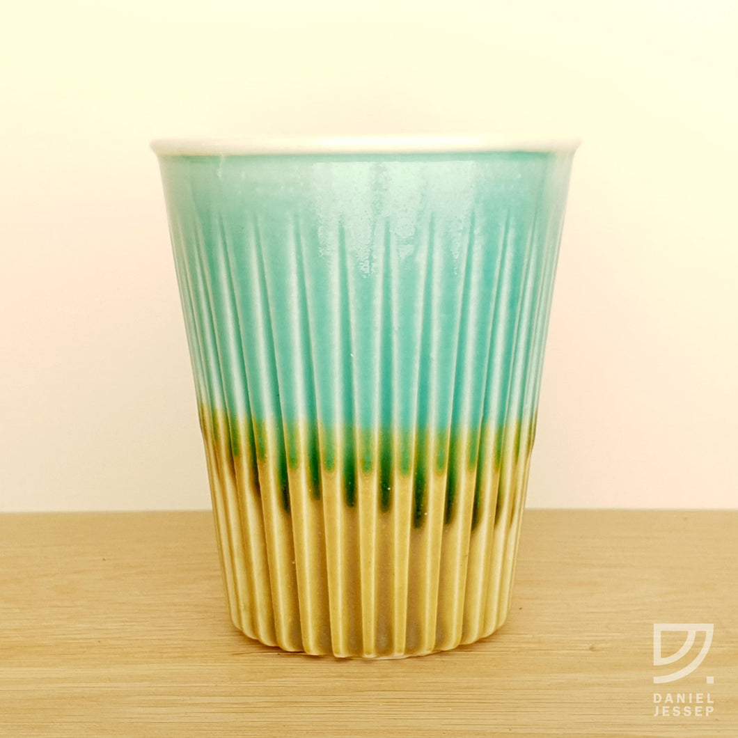 Coffee Cup - Turquoise & Gold Fluted